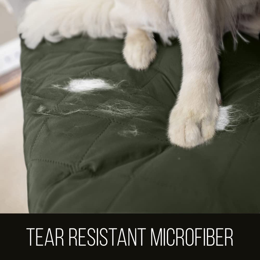 Sofa Shield Patented Loveseat Slip Cover, Large Cushion Protector, Reversible Stain And Dog Tear Resistant Slipcover, Quilted Microfiber 54” Seat, Washable Covers For Dogs Pets Kids, Hunter Green Sage