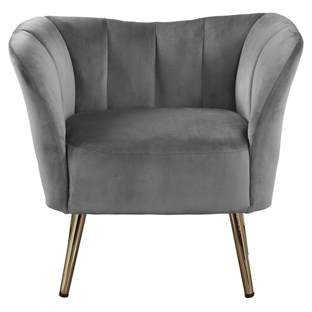 Acme Reese Velvet Tufted Upholstery Accent Chair in Gray and Gold