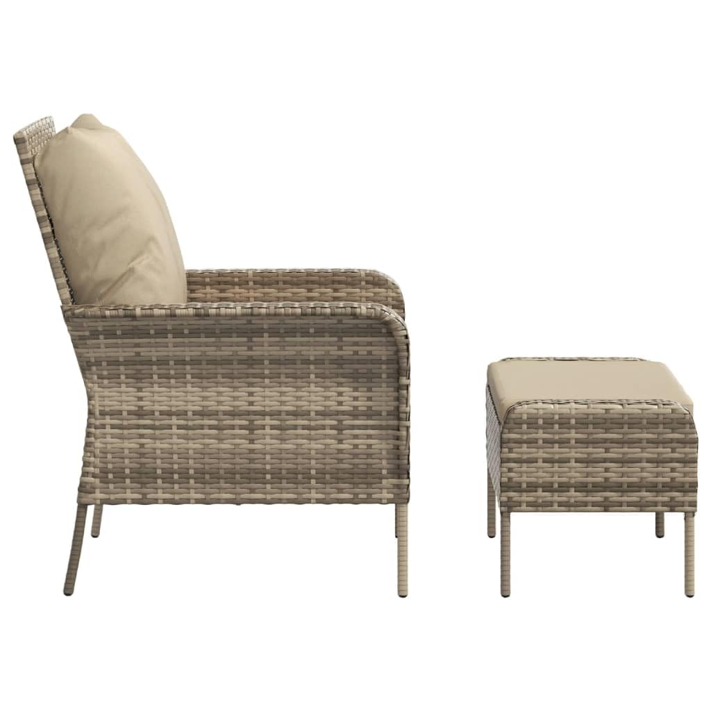 vidaXL Patio Lounge Chair with Footstool - Weather-Resistant Light Brown Poly Rattan, Steel Frame, Comfortable Outdoor Seating with Cushions