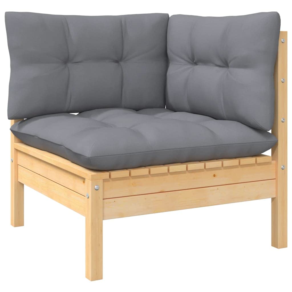 vidaXL 14 Piece Patio Lounge Set with Gray Cushions - Solid Pinewood Garden Furniture, Configurable Layout, Perfect for Outdoor Relaxation and Entertainment