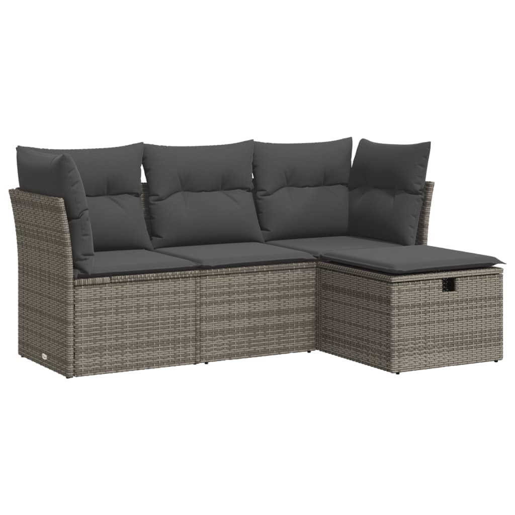 vidaXL 4 Piece Patio Sofa Set with Cushions Gray Poly Rattan