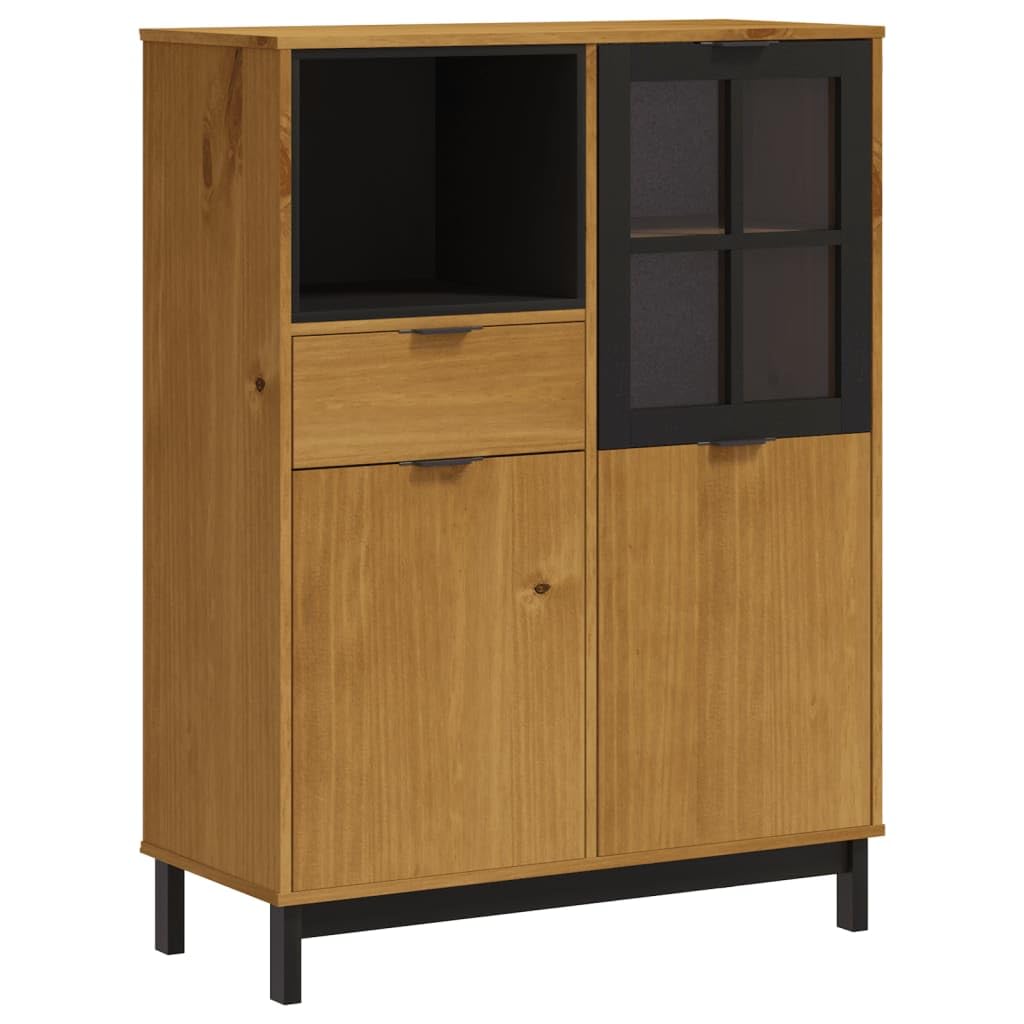 vidaXL FLAM Highboard - Solid Pine Wood Highboard with Oak Finish - Spacious Interior Storage with Practical Door - Durable and Elegant.