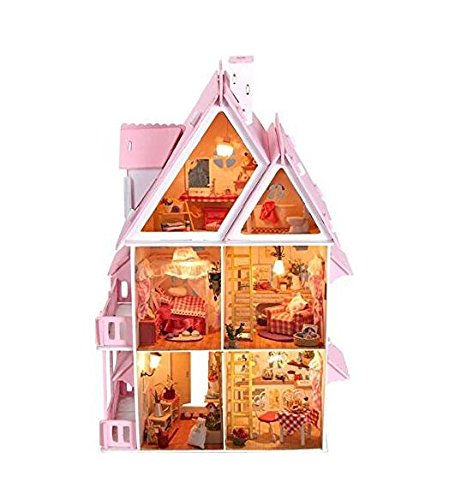 NWFashion Childrens 17 2 Floors with Furnitures Lights DIY Kits Assemble Miniature Wooden Dollhouse(Sunshine Alice)