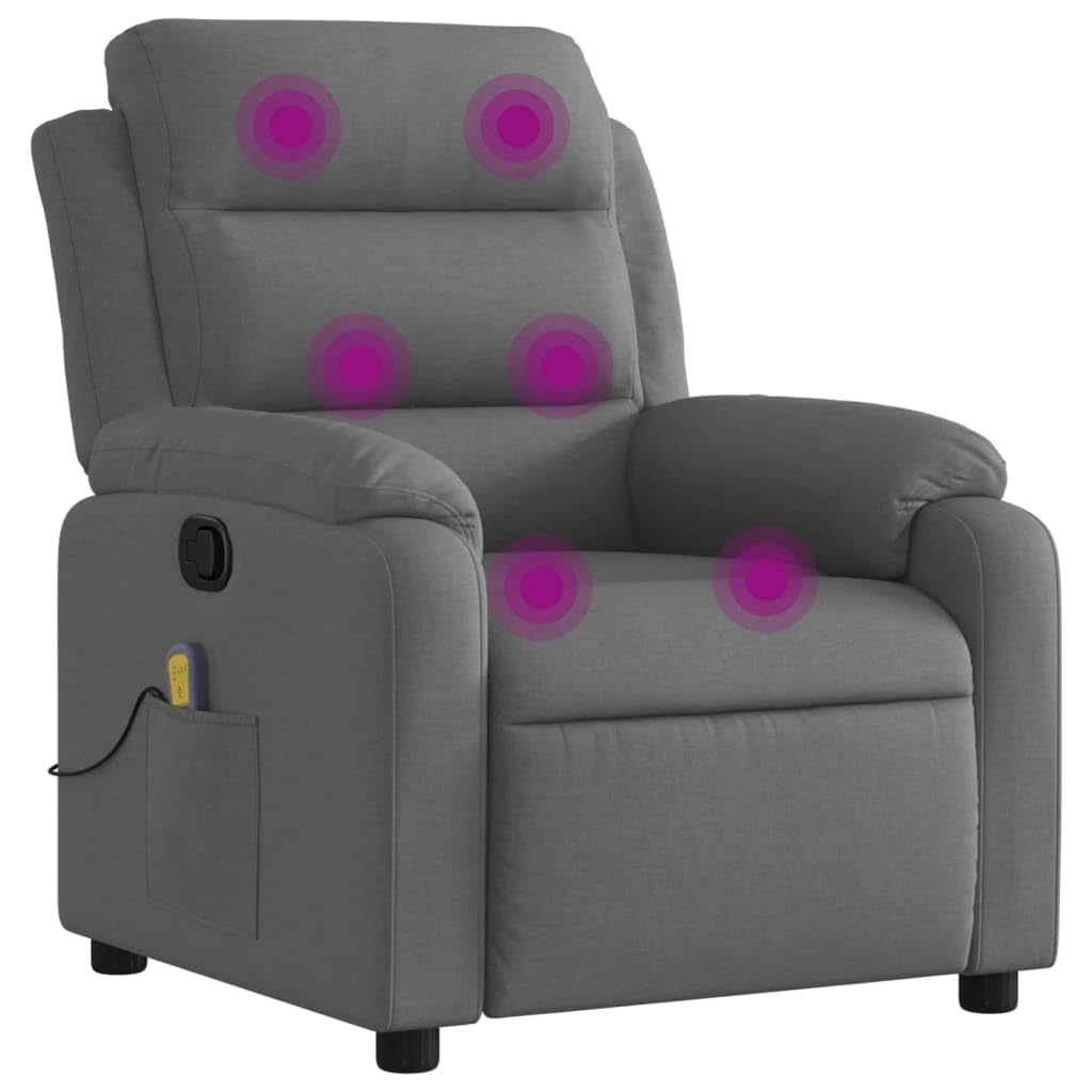 vidaXL Dark Gray Fabric Massage Recliner Chair – Manual Recline, 6-Point Vibrating Massage, Thick Padded Seat, Side Pocket, Solid Wood/Metal Frame, Ideal for Living Room/Bedroom