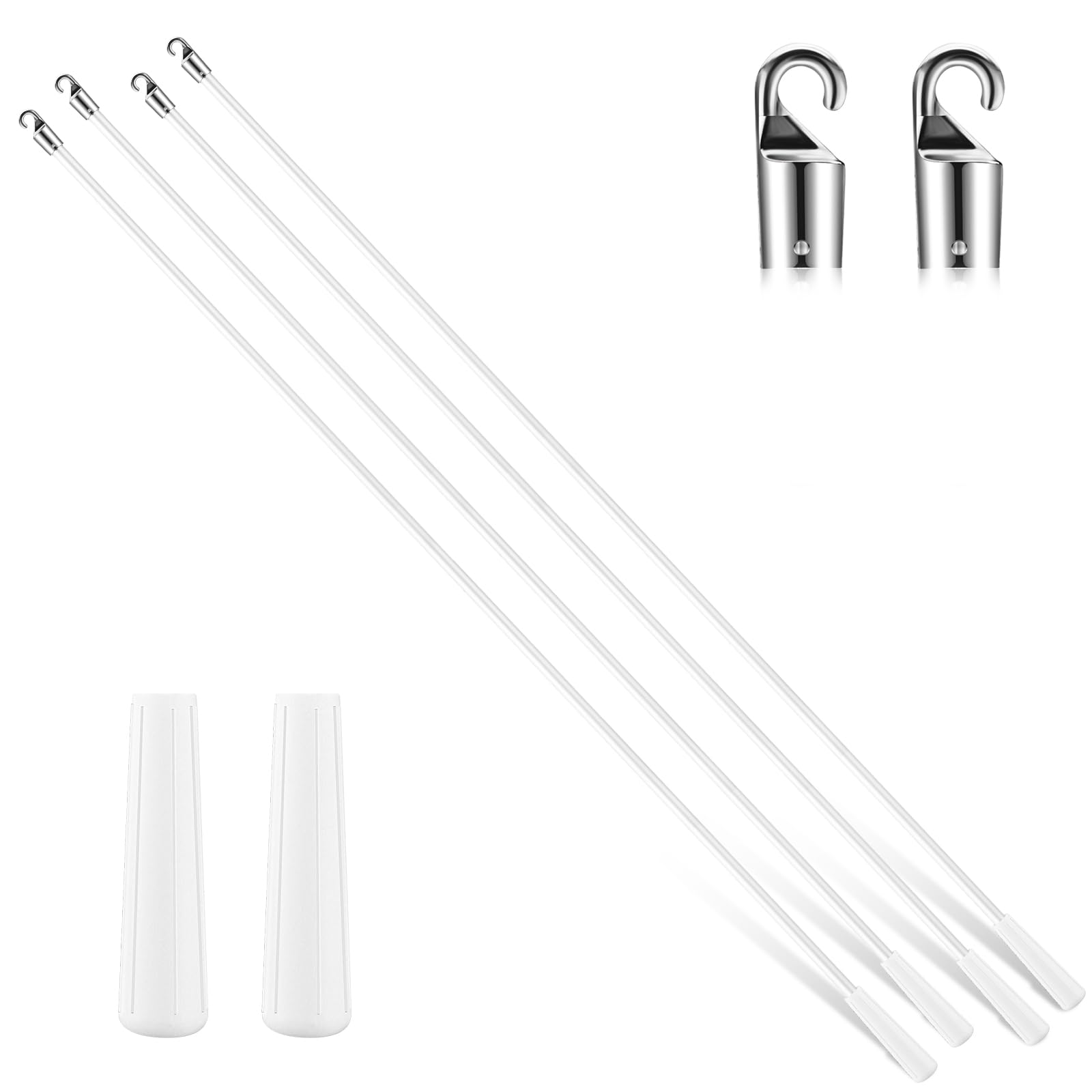Bokon 4 Pcs Blinds Wand Replacement with Hook and Handle White Fiberglass Long Vertica Blind Wand for Windows Curtain Door Shade