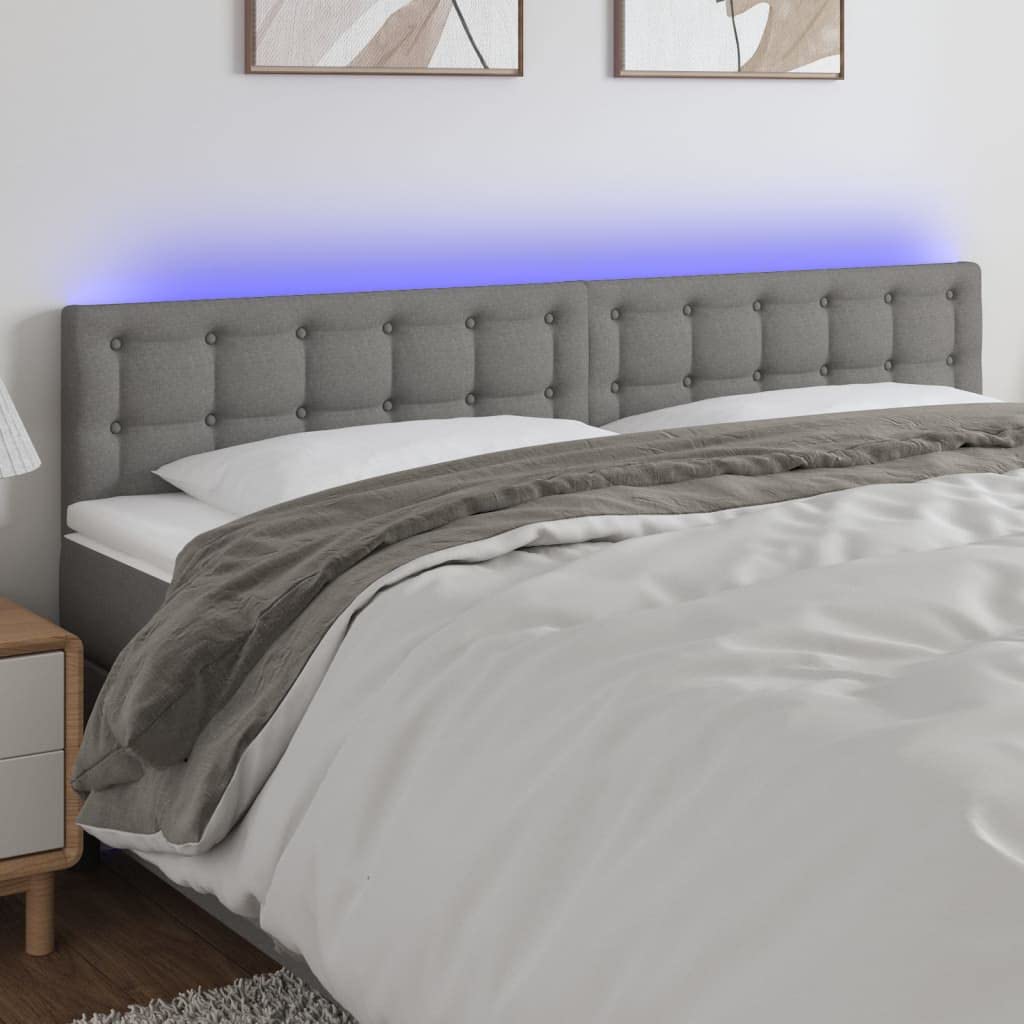 vidaXL LED headboard – Stylish, Dark Gray, 63&quot;x2&quot;x30.7&quot;/34.6&quot;, Made of Fabric, Engineered Wood and Solid Larch Wood