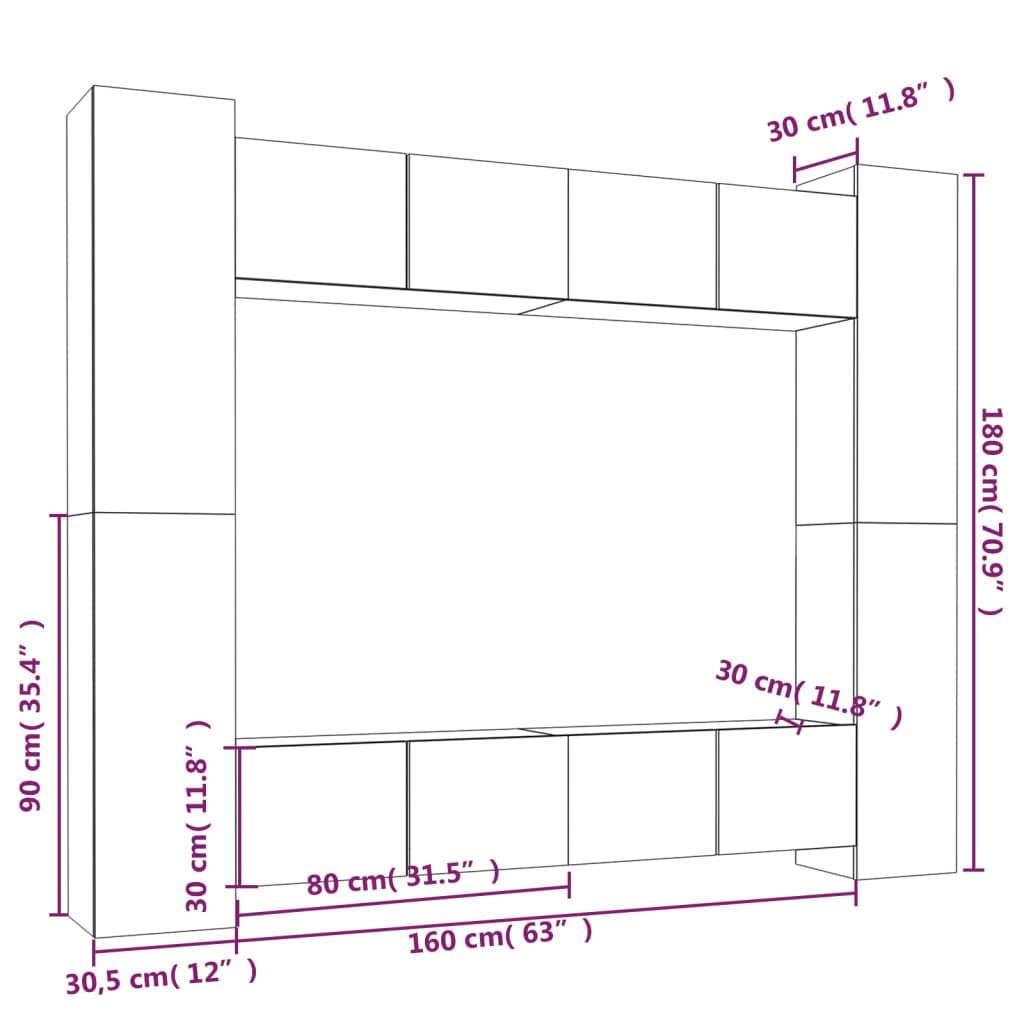 vidaXL Engineered Wood TV Stand Set in Classic White - Consists of 8 Pieces, Stylish, Modern, and Convenient