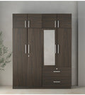 Caspian Engineered Wood Four Door Wooden Wardrobe (Rainforest Dark) | Furniture With Hanging Spaces & Mirror | Cupboard/Almirah 