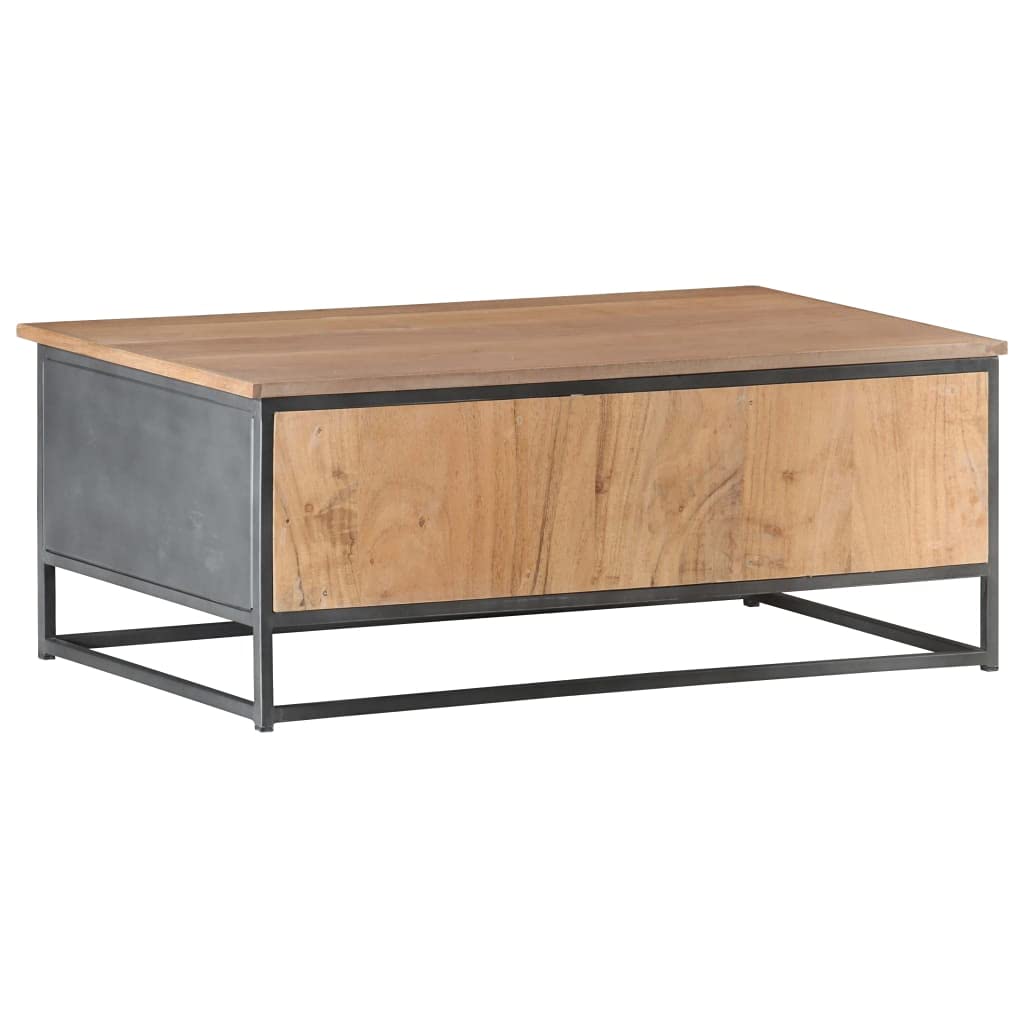 vidaXL Solid Acacia Wood Coffee Table with Storage Compartments and Glass Door, Stylish Hardwood Center Table with Steel Legs for Living Room or Office, Gray, 35.4&quot;x19.7&quot;x13.8&quot;