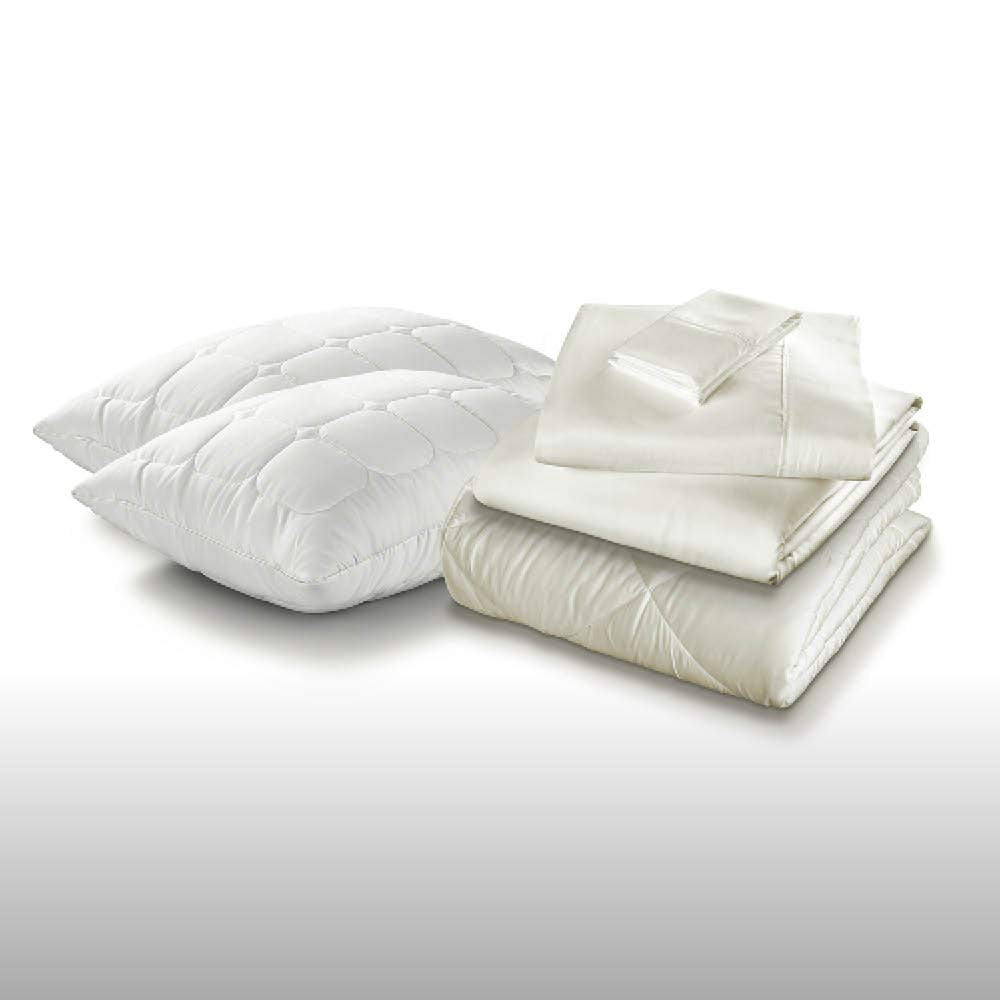 Fabrictech International Sleep Kit 7-Piece Bedding Package, Includes Comforter, Sheet Set & 2 Pillows, King, Ivory (PCSMFBB-K-IV