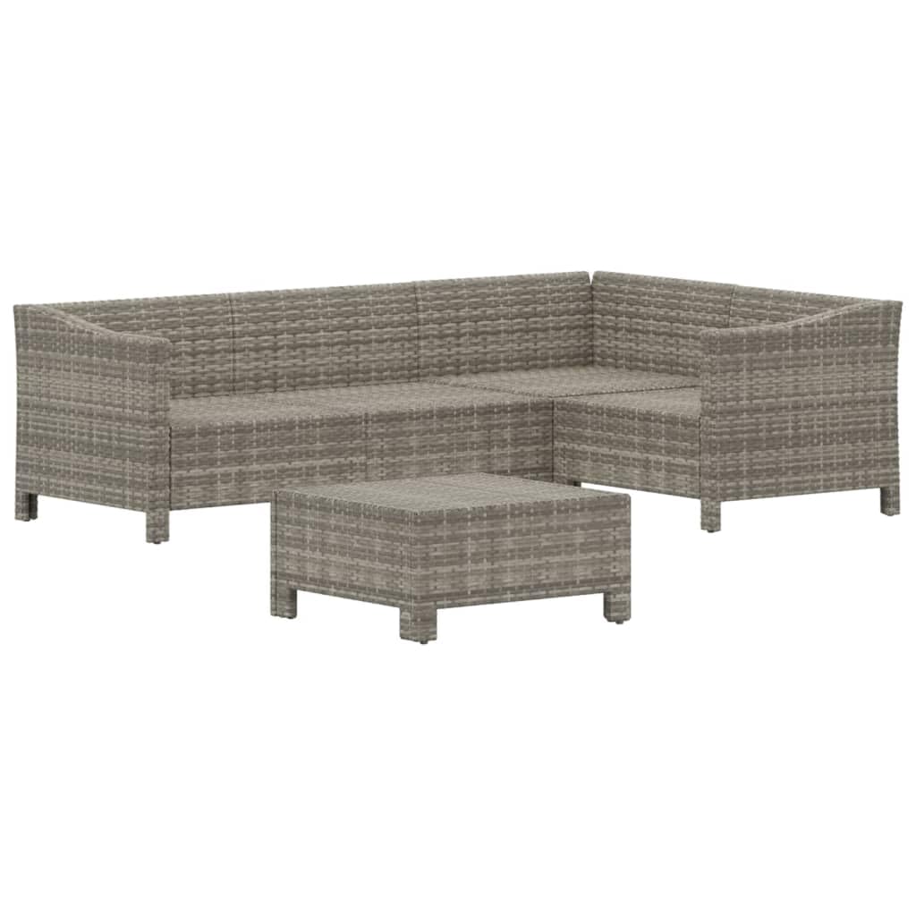 vidaXL 5-Piece Outdoor Patio Lounge Set with Cushions in Gray, Weather-Resistant Poly Rattan Material, Modular Design, Comfortable Padded Seats & Back
