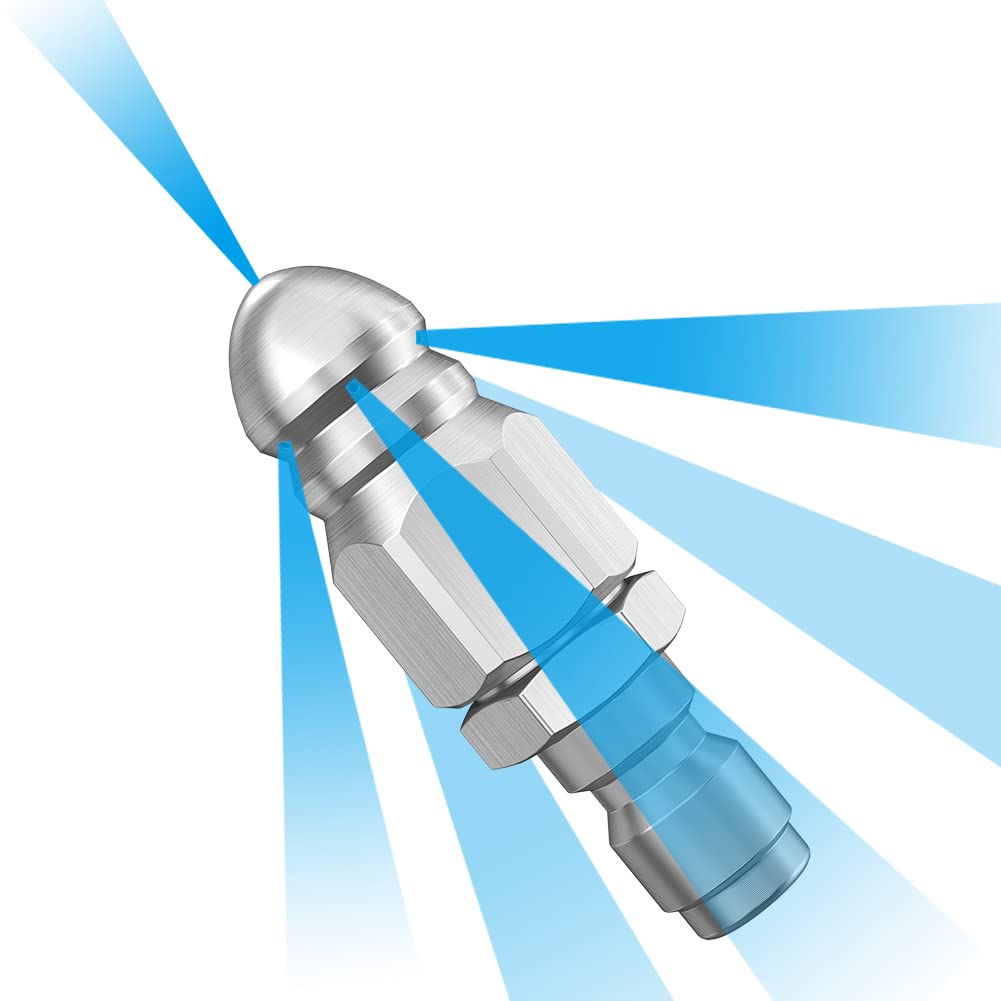 Alpha Rider Sewer Jet Nozzle, Stainless Steel Pressure Washer Sewer Jetter Nozzle Head, 1/4' Quick Connector, 5000 Psi Drain Je