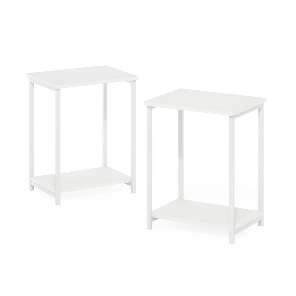 Furinno Simplistic Industrial Metal Frame End Table, 2-Pack, White/White