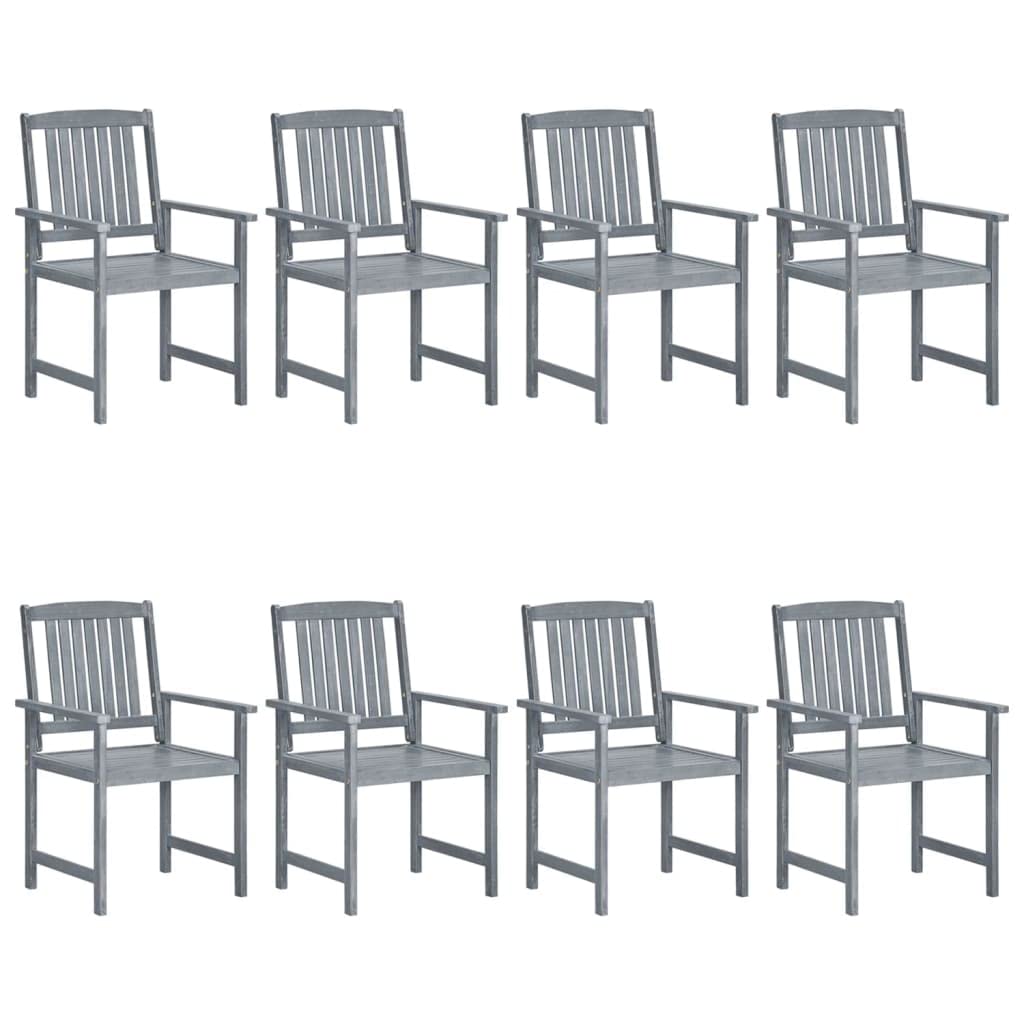 vidaXL Patio Chairs 4 Pcs Outdoor Set with Cushions Gray Solid Acacia Wood - Garden Chairs for Deck, Patio, Backyard