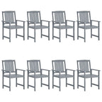 vidaXL Patio Chairs 4 Pcs Outdoor Set with Cushions Gray Solid Acacia Wood - Garden Chairs for Deck, Patio, Backyard