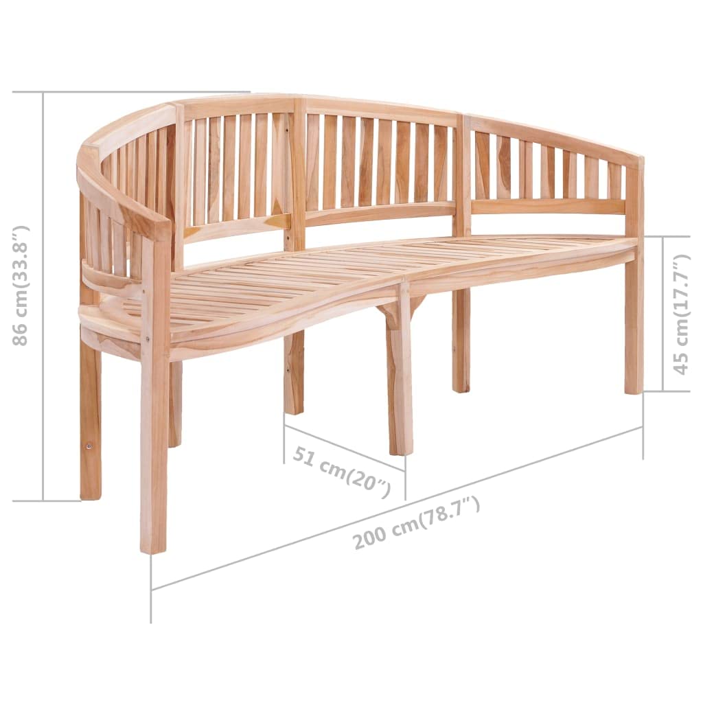 vidaXL 78.7" Solid Teak Wood Bench - Outdoor/Indoor Use - Banana-Shaped - Fine Sanded - Durable - Elegant Design