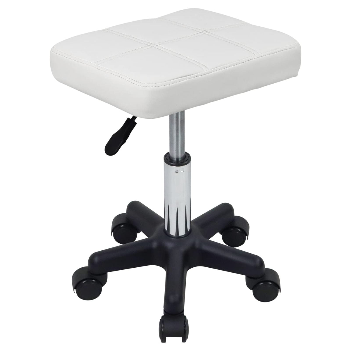 FURWOO Rectangle Rolling Stool with Wheels Height Adjustable Swivel Stool Chair for Spa Salon Massage White