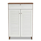 Baxton Studio Coolidge White and Walnut 5-Shelf Wood Shoe Cabinet with Drawer