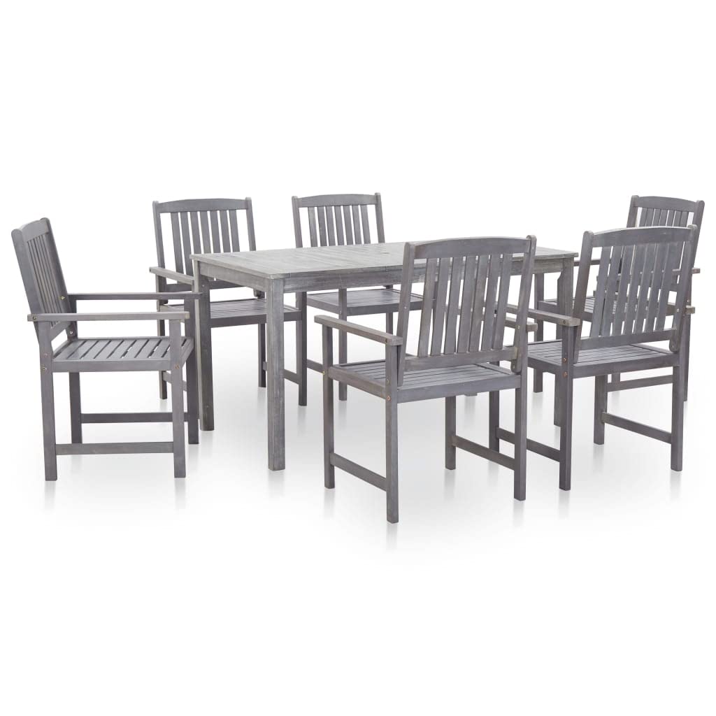 vidaXL Patio Dining Set 7 Piece Outdoor Dining Set Table 6 Chairs Patio Furniture Garden Table and Chair Set for 6 Persons Gray Wash Solid Acacia Wood