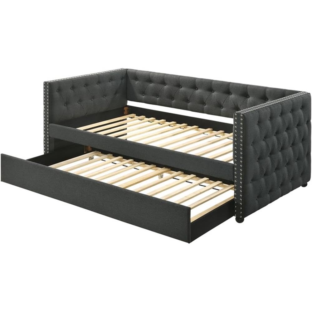 Acme Romona Button Tufted Fabric Full Daybed and Twin Trundle in Gray