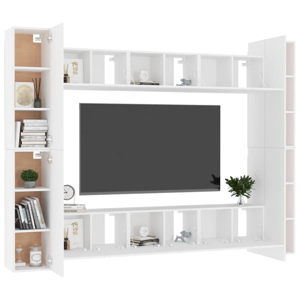 vidaXL TV Cabinet Set 10 Piece Home Living Room Furniture TV Stand HiFi Stereo Cabinet Media Unit Entertainment Center White Engineered Wood