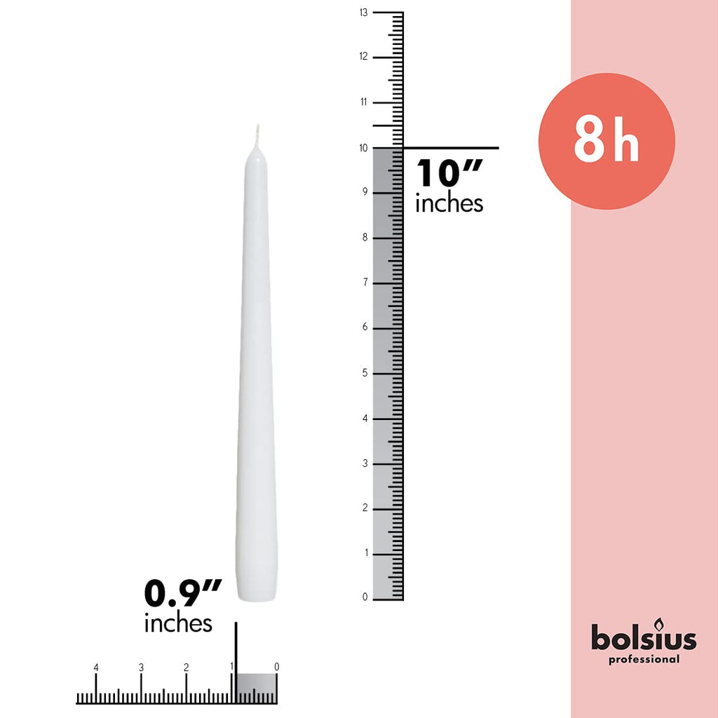 Bolsius White Taper Candles - 4 Pack Unscented 10 Inch Dinner Candle Set - 8 Hours Burn Time - Premium European Quality - Smokel