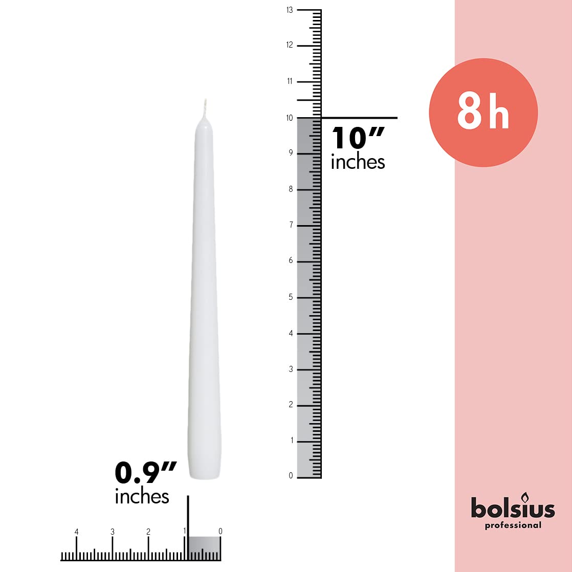 Bolsius White Taper Candles - 4 Pack Unscented 10 Inch Dinner Candle Set - 8 Hours Burn Time - Premium European Quality - Smokel