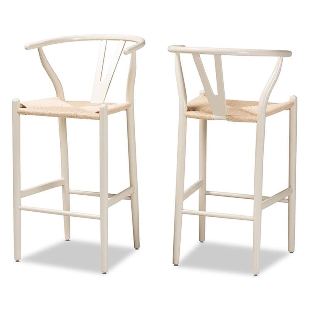 Baxton Studio Paxton Modern and Contemporary White Finished Wood 2-Piece Counter Stool Set