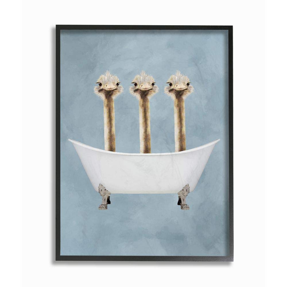 Stupell Industries Three Ostriches In A Bathtub Framed Giclee Texturized Art, 11 x 1.5 x 14, Multi-Color