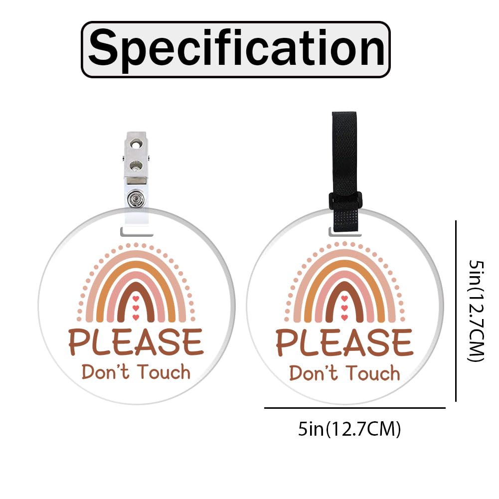 Freebloss 2 Pack No Touching Baby Car Seat Sign, Rainbow No Kissing Baby Stroller Tag Please Do Not Touch Baby Sign With 4 Hangi