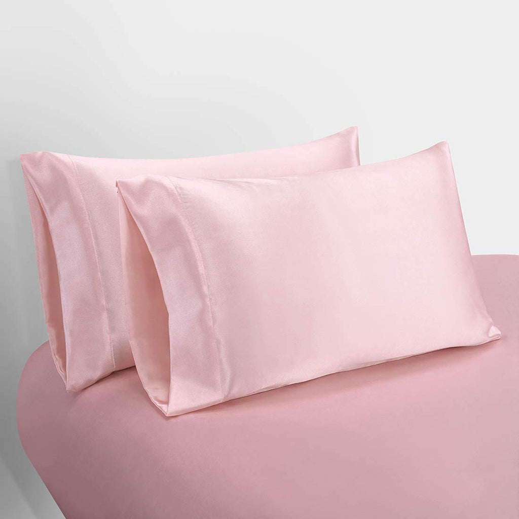 Homiest 3Pcs Satin Sheets Set Luxury Silky Satin Bedding Set With Deep Pocket, 1 Fitted Sheet + 1 Flat Sheet + 1 Pillowcase (Twin Size, Blush Pink)