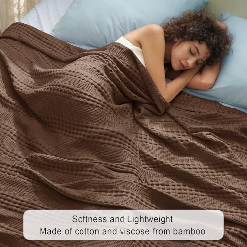 Phf Cooling Waffle Blanket King Size, Lightweight 60% Rayon Derived From Bamboo & 40% Cotton Breathable Blanket For Hot Sleepers, Soft And Luxury For Bed Couch And Sofa, 104'X90', Cocoa Brown