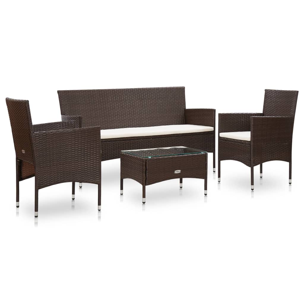 vidaXL Modern 4 Piece Patio Lounge Set, Weather-Resistant Poly Rattan Structure, includes Comfortable Cushions, Perfect for Patio, Balcony, or Garden, Black and Cream White