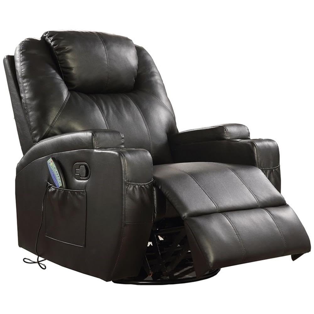 Acme Waterlily Faux Leather Rocker Recliner with Motion Swivel in Black