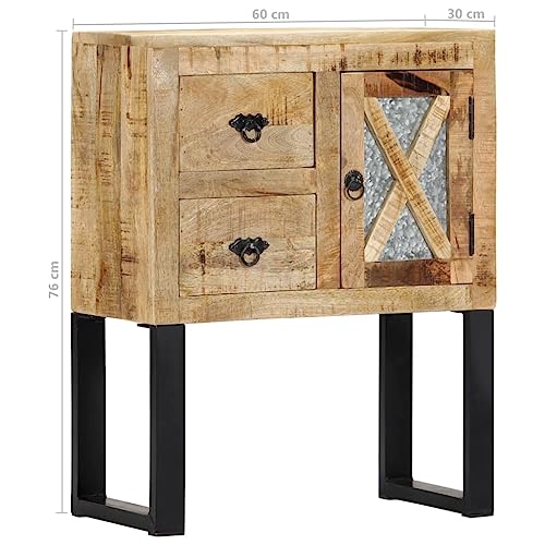 vidaXL - Solid Mango Wood Sideboard with Generous Storage Space, Decorative Modern Design, Galvanized Steel Legs, Wood Grains Add Uniqueness - Brown