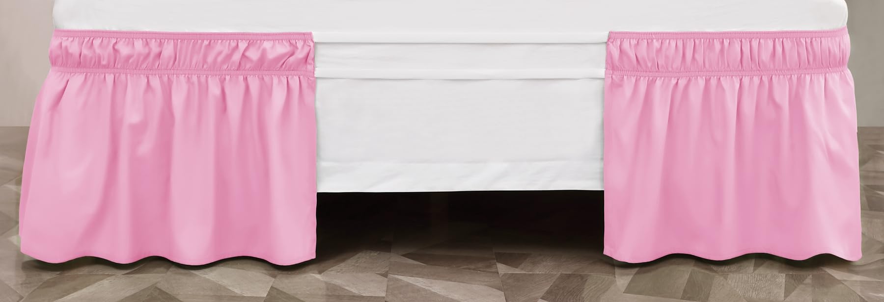 Toodou Wrap Around Ruffled Twin Bed Skirt With Elastic Belt, Pink Bedskirt 16 Inch Drop Easy To Put On