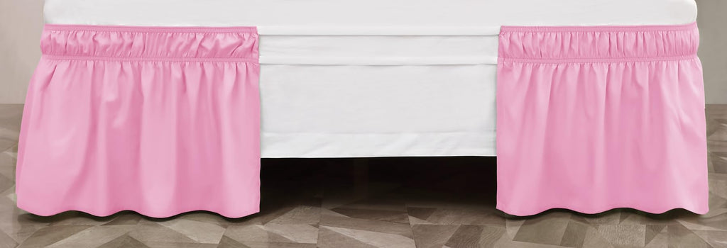 Toodou Queen Pink Bed Skirt - Hotel-Quality Ruffles For Queen Beds With 16'' Drop - Elastic Wrap Around Dust Ruffle Queen Bedski