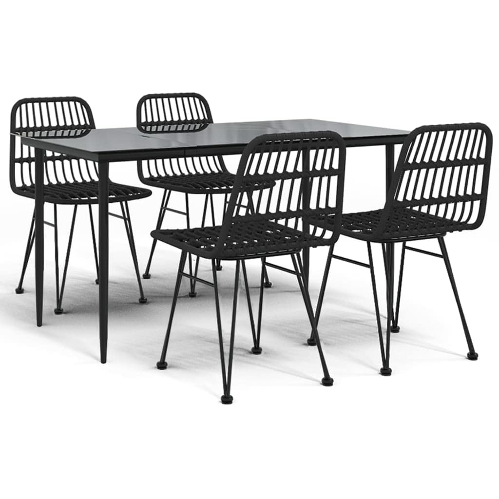 vidaXL - 5 Piece Patio Dining Set | Black Poly Rattan - Durable Material with Steel Frame - Tempered Glass Tabletop - Comfortable Dining Chairs with Backrests - Suitable for Outdoor and Indoor Use
