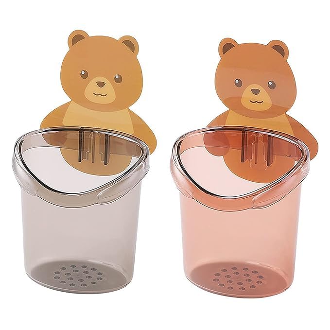 MAXADIL Multipurpose Toothbrush Holder | Teddy Bear Design Easy Installation | No Nails No Drills | Big Size(2 PCS) (2)