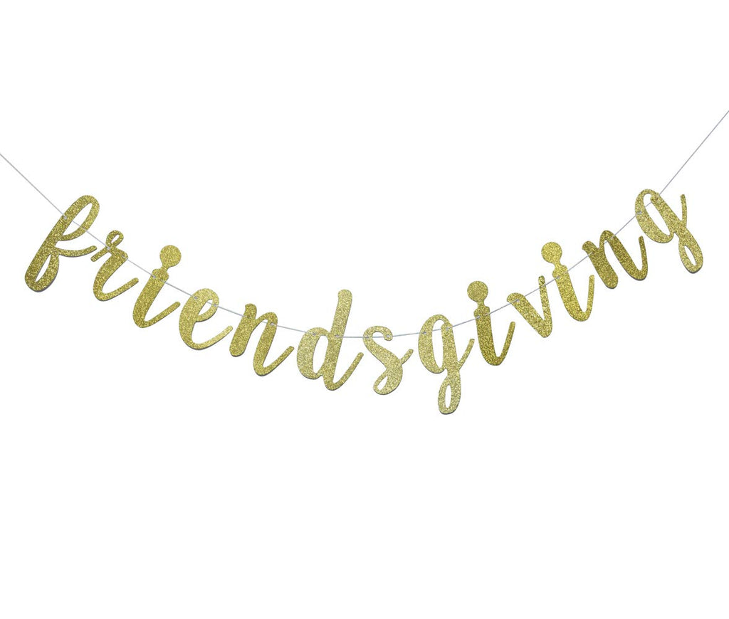 Friendsgiving Banner for Thanksgiving Day Friends Party Decorations Pre-strung Home Garland (Gold Glitter)