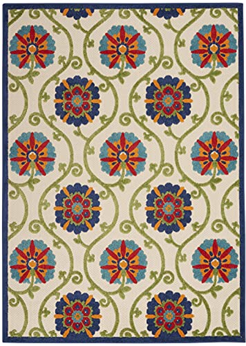 HomeRoots Blue/Multicolor 100% Polypropylene 5’ x 8’ Blue Vines Indoor Outdoor Area Rug