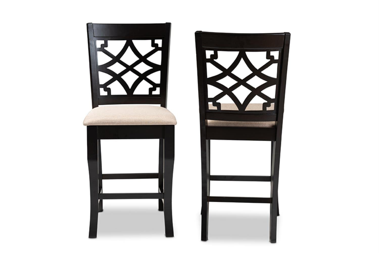 Baxton Studio Nisa Modern and Contemporary Sand Fabric Upholstered Espresso Brown Finished 2-Piece Wood Counter Stool Set Set