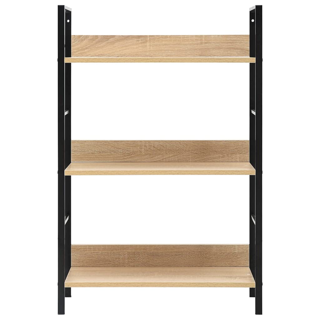 vidaXL Versatile 3-Layer Bookshelf - Space-Saving Design with Sturdy Steel Structure and Easy Assembly - Engineered Wood Construct in Oak/Black