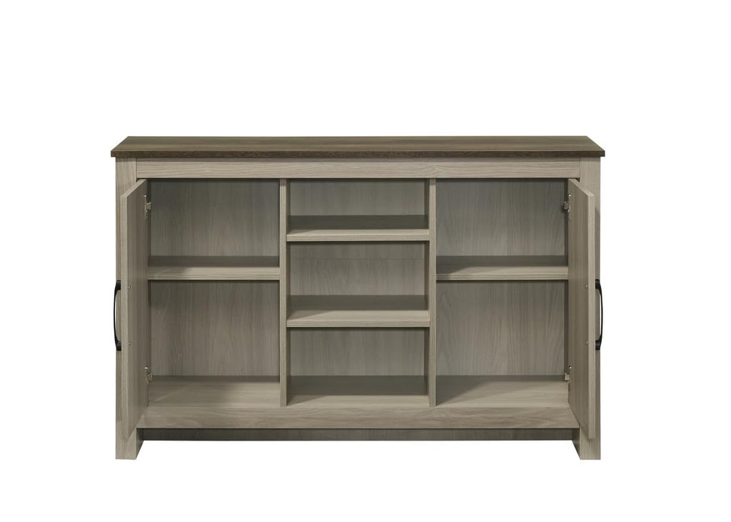 LILOLA LIVING Nyla 47" W Gray Oak Console Table, Buffet Table, Sideboard with Shelves and Cabinet Doors