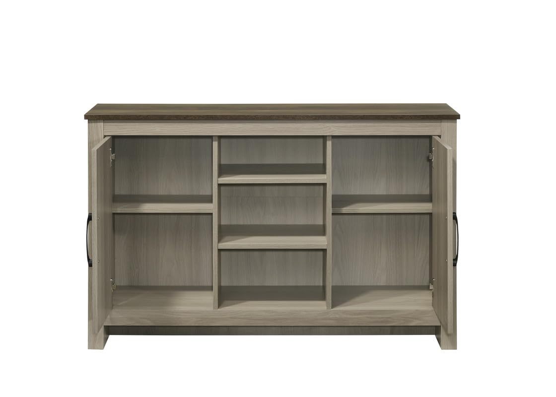 LILOLA LIVING Nyla 47" W Gray Oak Console Table, Buffet Table, Sideboard with Shelves and Cabinet Doors