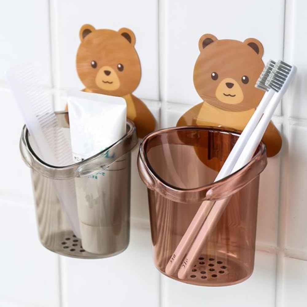 Vruta Toothbrush Holders for Bathroom Plastic Wall Mounted Self Adhesive Brush Holder, Toothpaste, Shaver, Razor & Makeup Brush 