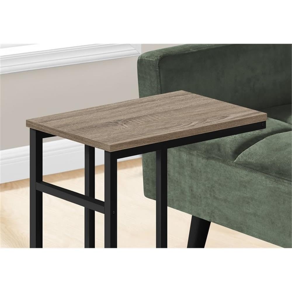 Monarch Specialties 2172 Accent Table, C-Shaped, End, Side, Snack, Living Room, Bedroom, Metal, Laminate, Brown, Contemporary, Modern Table-24 H/Dark Taupe/Black, 18&Quot; L X 11.75&Quot; W X 24&Quot; H