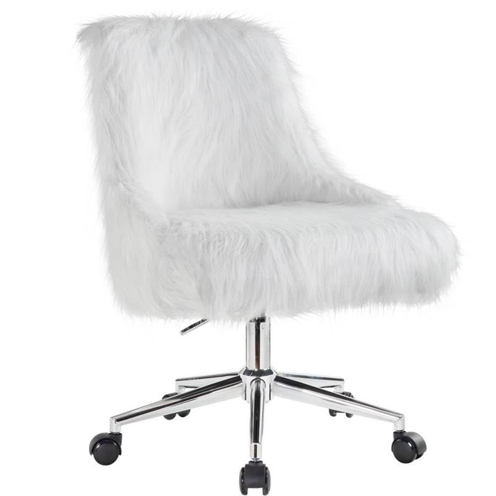 Acme Arundell II Fabric Upholstered Swivel Office Chair in White and Chrome