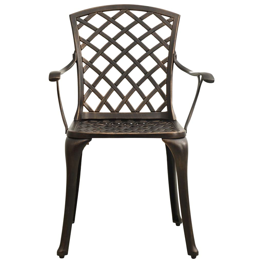 vidaXL Bronze Bistro Patio Set - 3 Piece Cast Aluminum Outdoor Furniture Set with Weather-Rust Resistant Table and Chairs - Includes Umbrella Hole