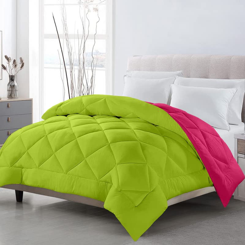 TundwalS Microfiber Reversible Solid Extra Comfort & Soft Comforter||Blanket Double Bed 210 Gsm Quilt P.Green  Pink 1 (Piece)